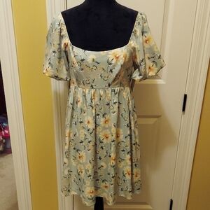 Altar'd State Floral Midi Dress in Cream and Yellow